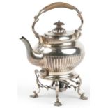 Goldsmiths & Silversmiths Co Ltd, Victorian silver teapot on stand with burner, the teapot with