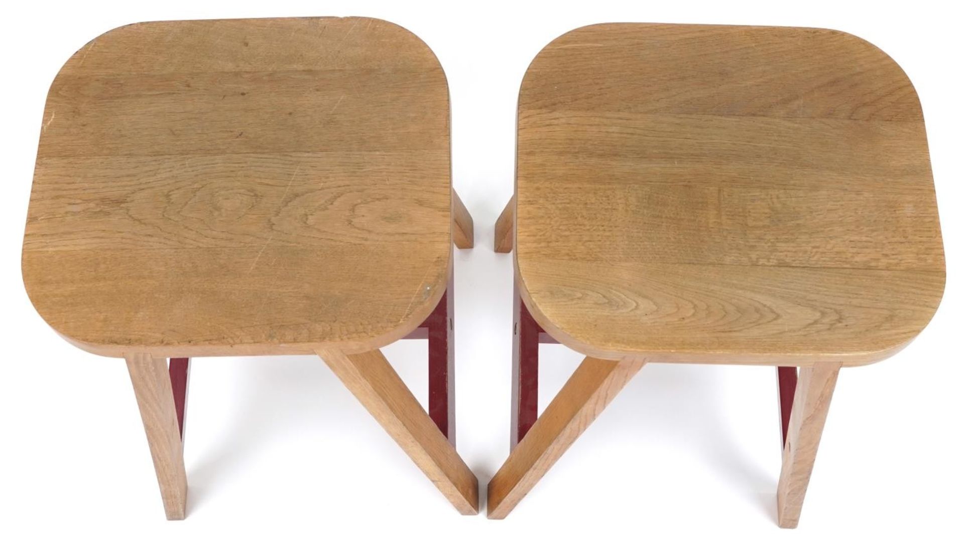 Pair of contemporary half painted light oak breakfast stools, AC stamp to the undersides, 65cm high - Image 3 of 4