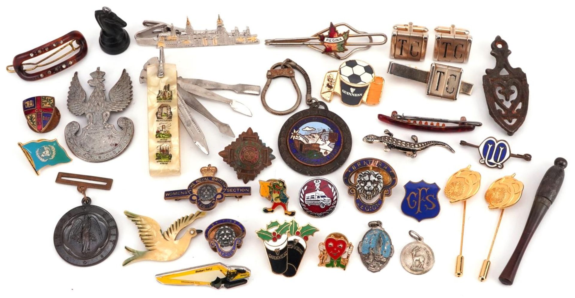 Vintage and later sundry items including military badges, brooches and stickpins