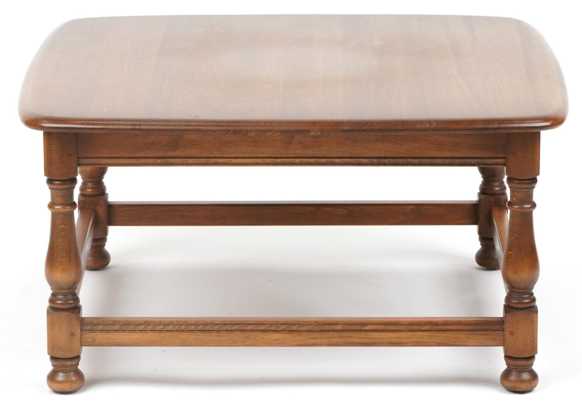 Ercol elm coffee table with square top, 38cm high x 75cm square - Image 2 of 5