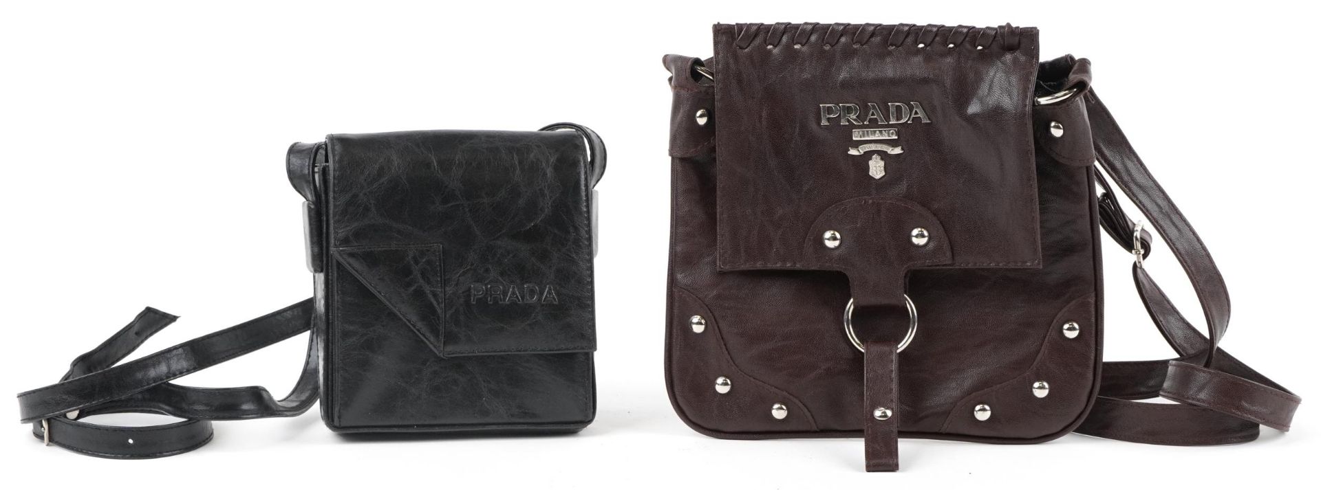 Prada, two vintage ladies Italian leather messenger bags, the largest 22.5cm wide