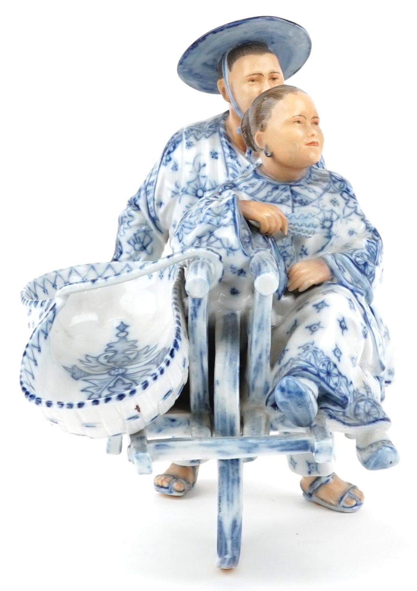 19th century European porcelain sweetmeat dish in the form of a Chinaman with rickshaw - Image 2 of 7