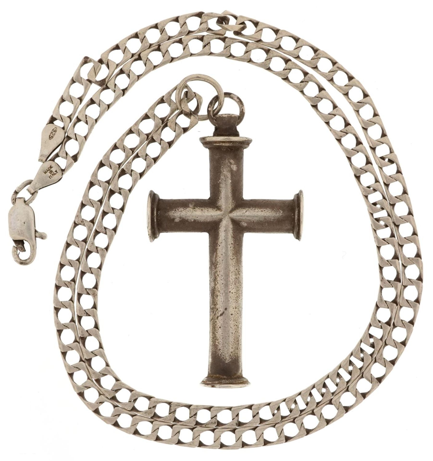 Large silver cross pendant on a silver necklace, 5.5cm high and 54cm in length, 30.8g - Image 2 of 4