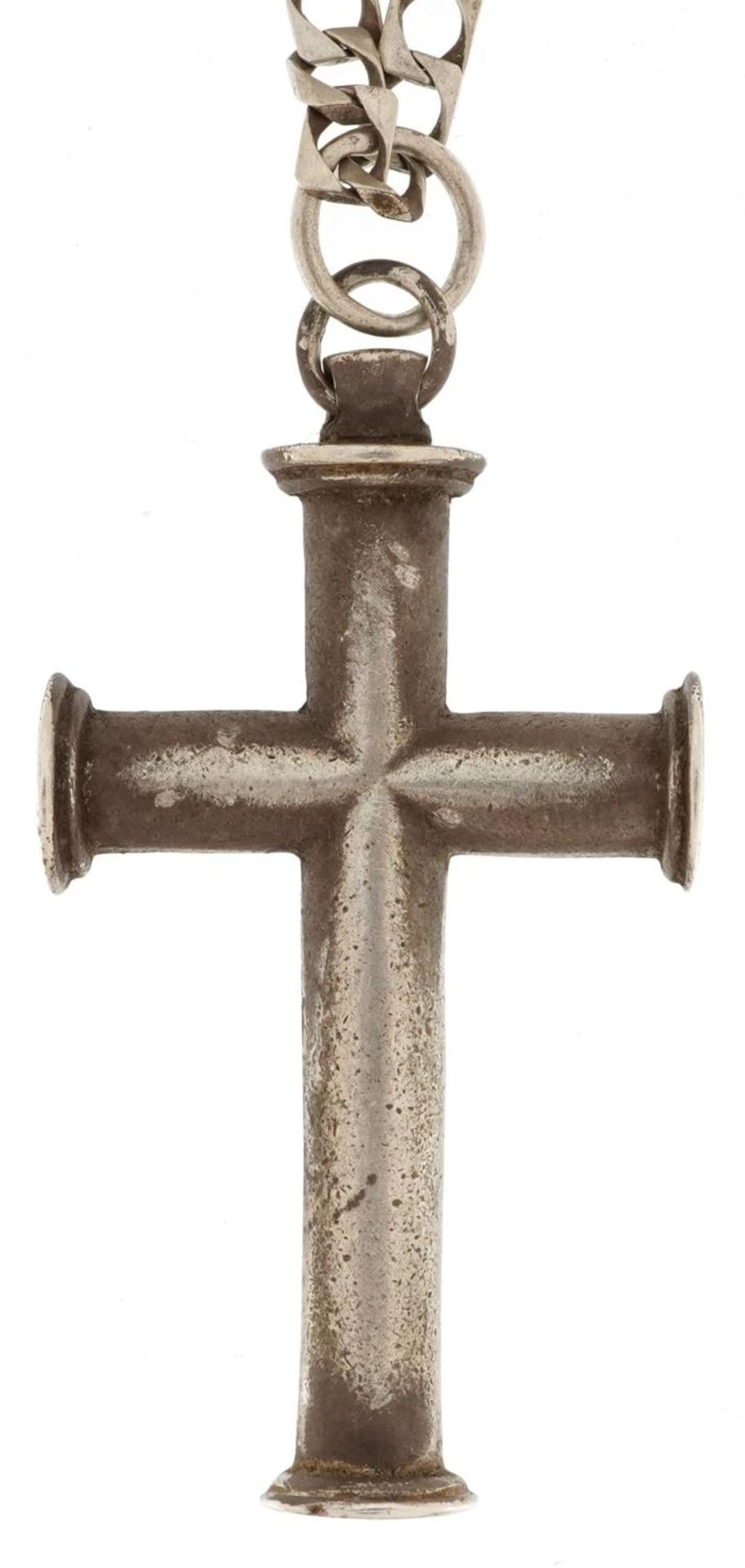 Large silver cross pendant on a silver necklace, 5.5cm high and 54cm in length, 30.8g