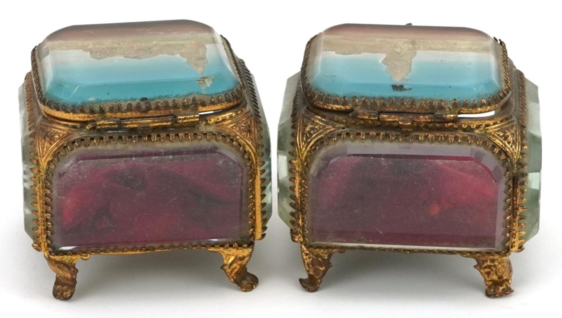 Pair of 19th century Grand Tour jewel caskets with bevelled glass panels and silk button back - Image 3 of 4