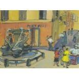 Elizabeth Hinde - The Square of the Tortoises Rome, ink and watercolour, mounted, framed and glazed,