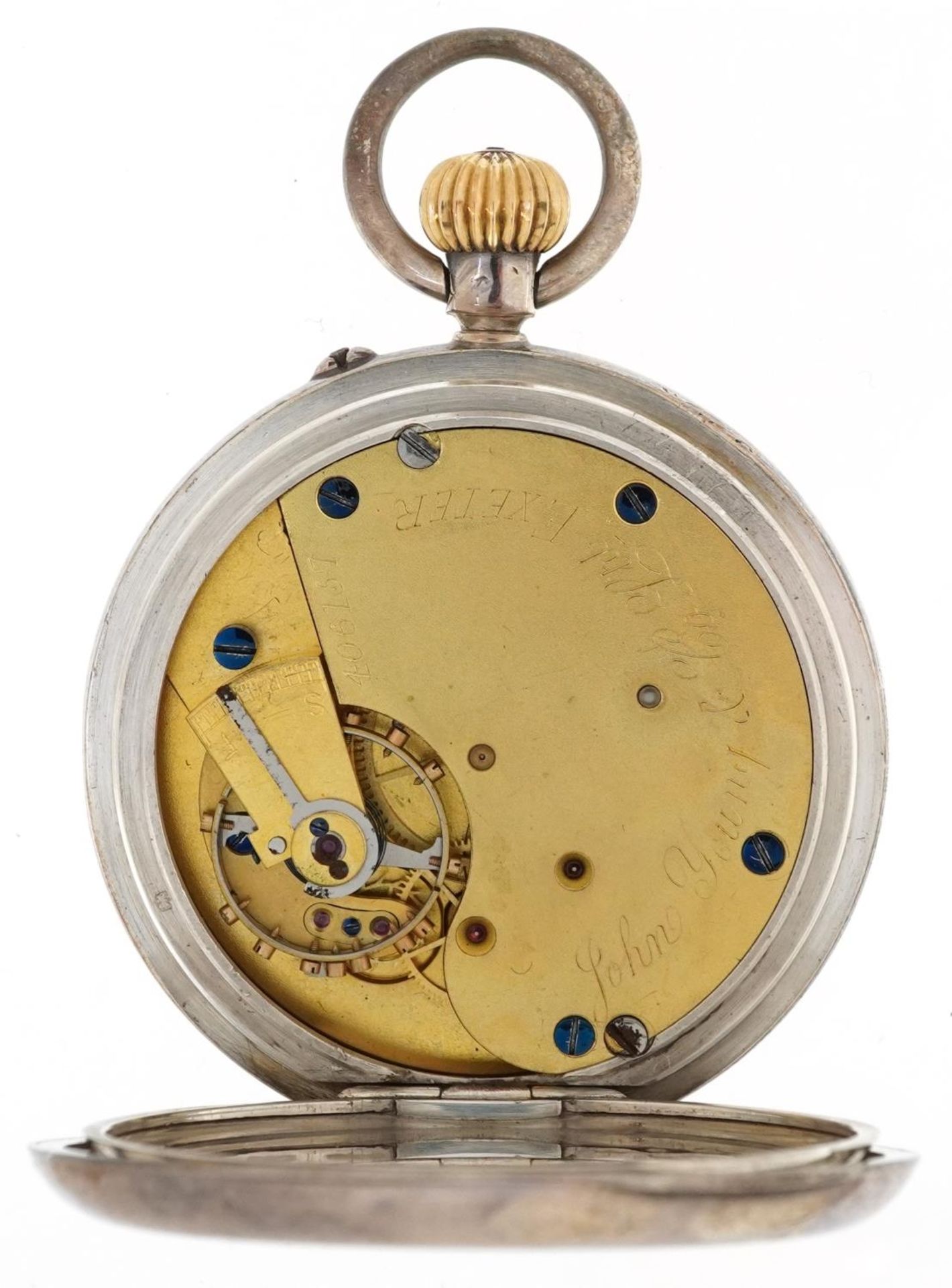 John Young & Co, George V gentlemen's silver open face keyless pocket watch having enamelled and - Bild 3 aus 4