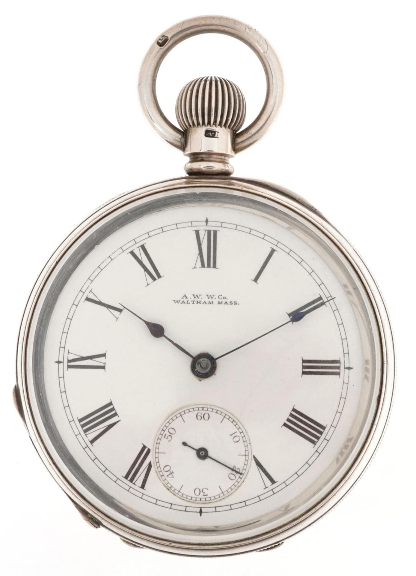 Waltham Mass, Victorian gentlemen's silver Waltham Mass Riverside keyless open face pocket watch