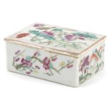 Chinese porcelain box and cover hand painted in the famille rose palette with flowers and