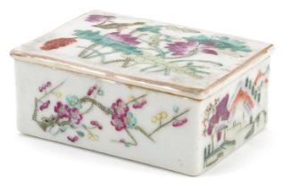 Chinese porcelain box and cover hand painted in the famille rose palette with flowers and