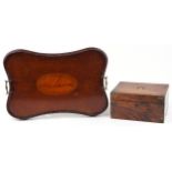 Victorian campaign style brass bound writing slope with tooled leather insert and an Edwardian