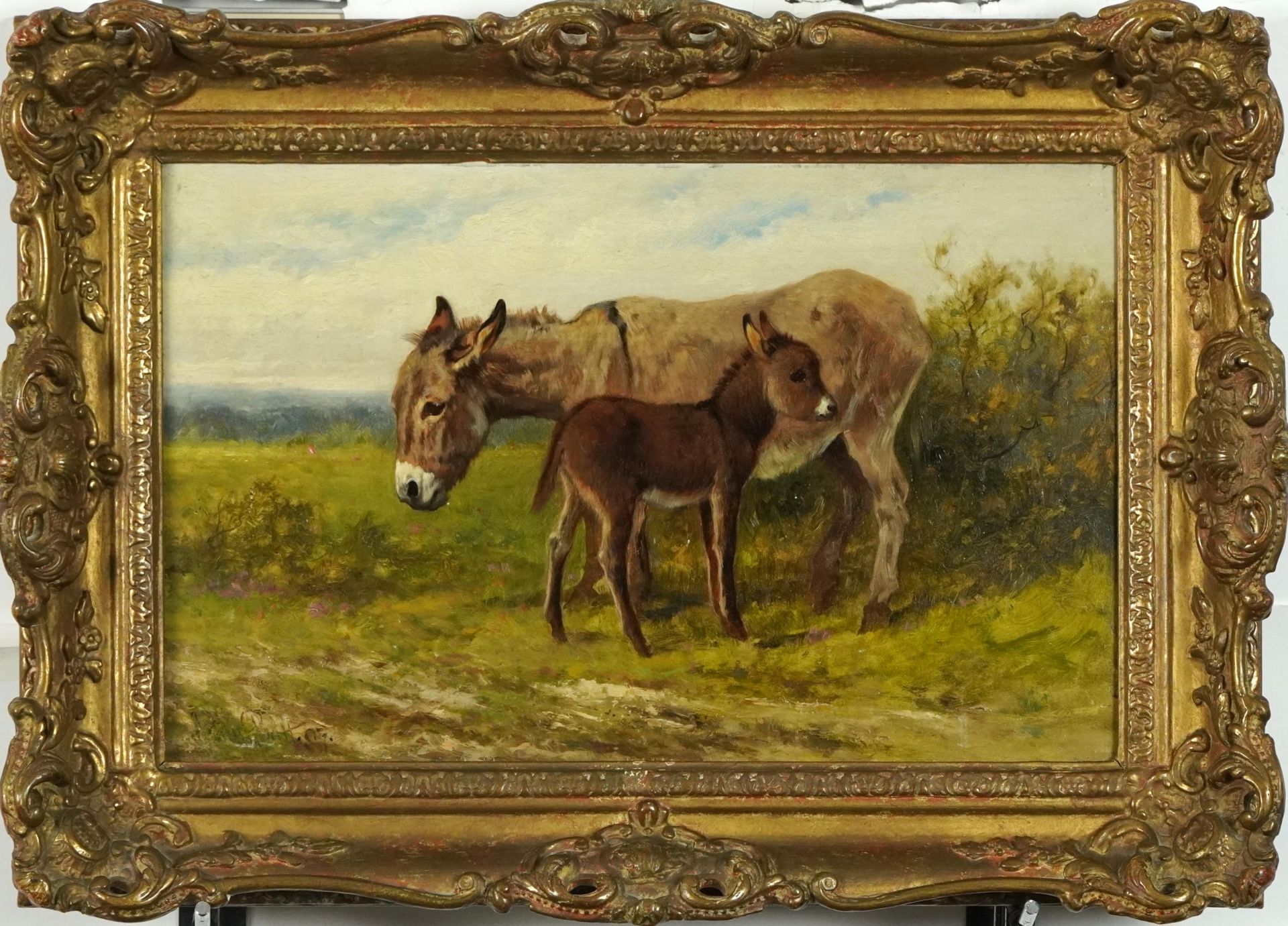 Arthur Batt - Donkey in landscape, early 20th century oil on board, Eastbourne Fine Arts label - Bild 2 aus 4