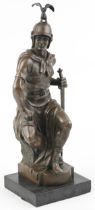 After Paul Dubois, large patinated bronze statue of Mars or Military Courage raised on a rectangular