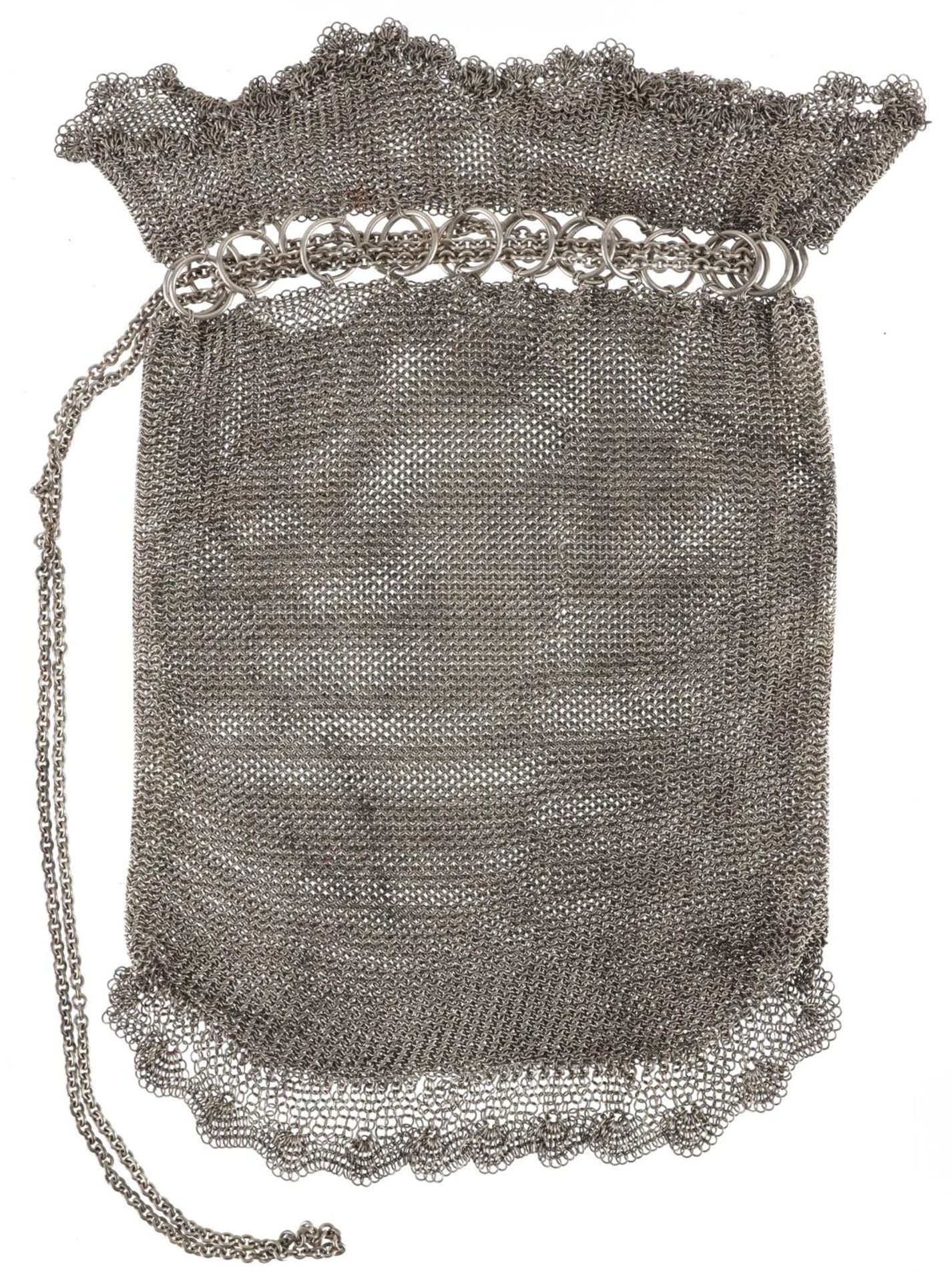 Victorian unmarked silver chainmail purse, 16cm in length, 129.5g - Image 2 of 3