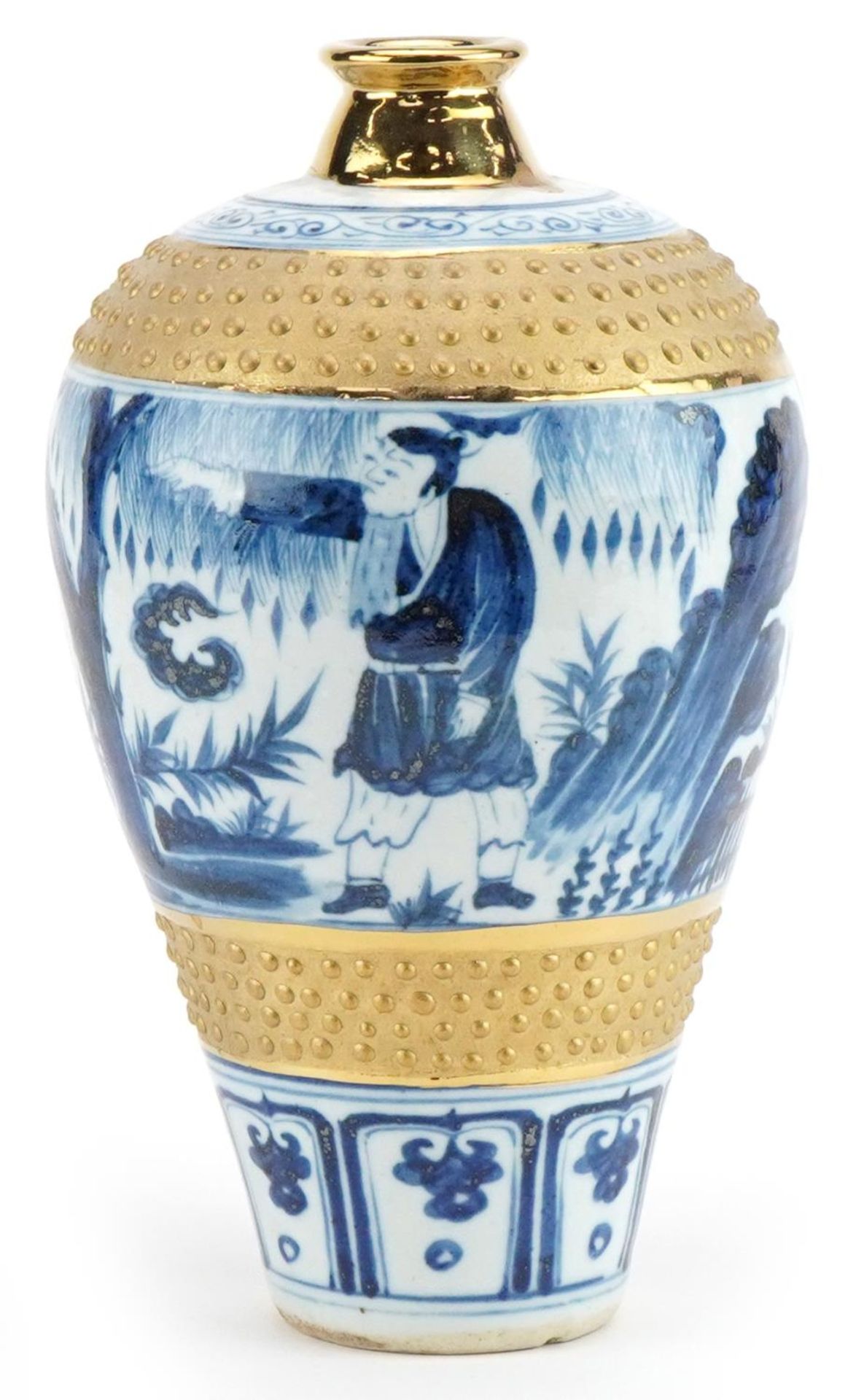 Chinese blue and white porcelain vase hand painted with figures in a forest, 24cm high