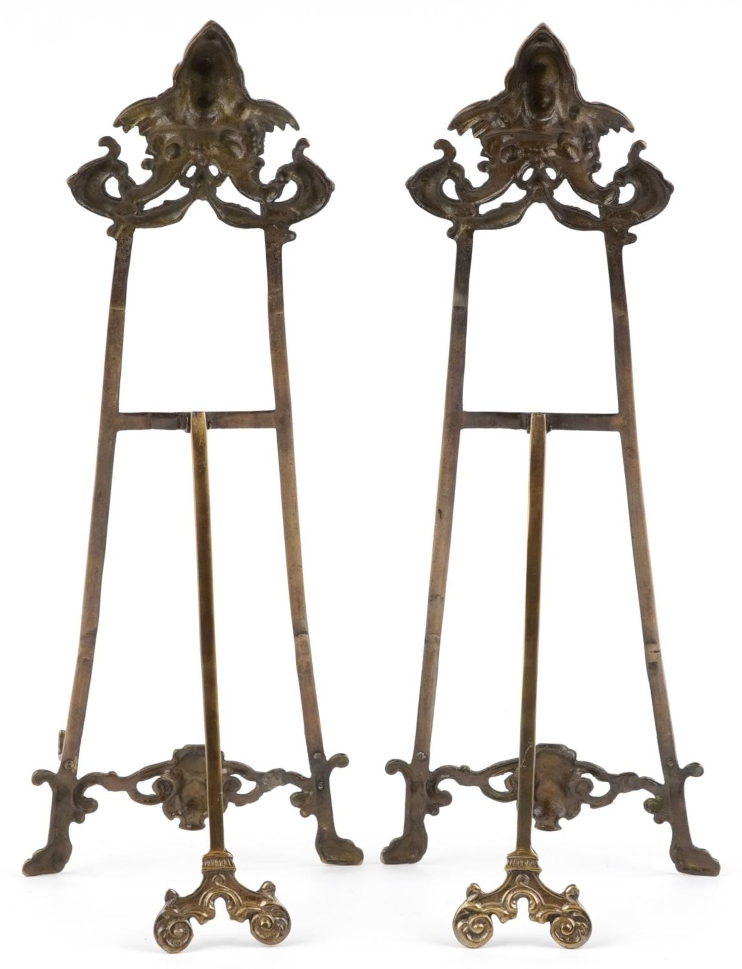 Pair of Rococo style brass easel stands, each 56cm high - Image 3 of 3