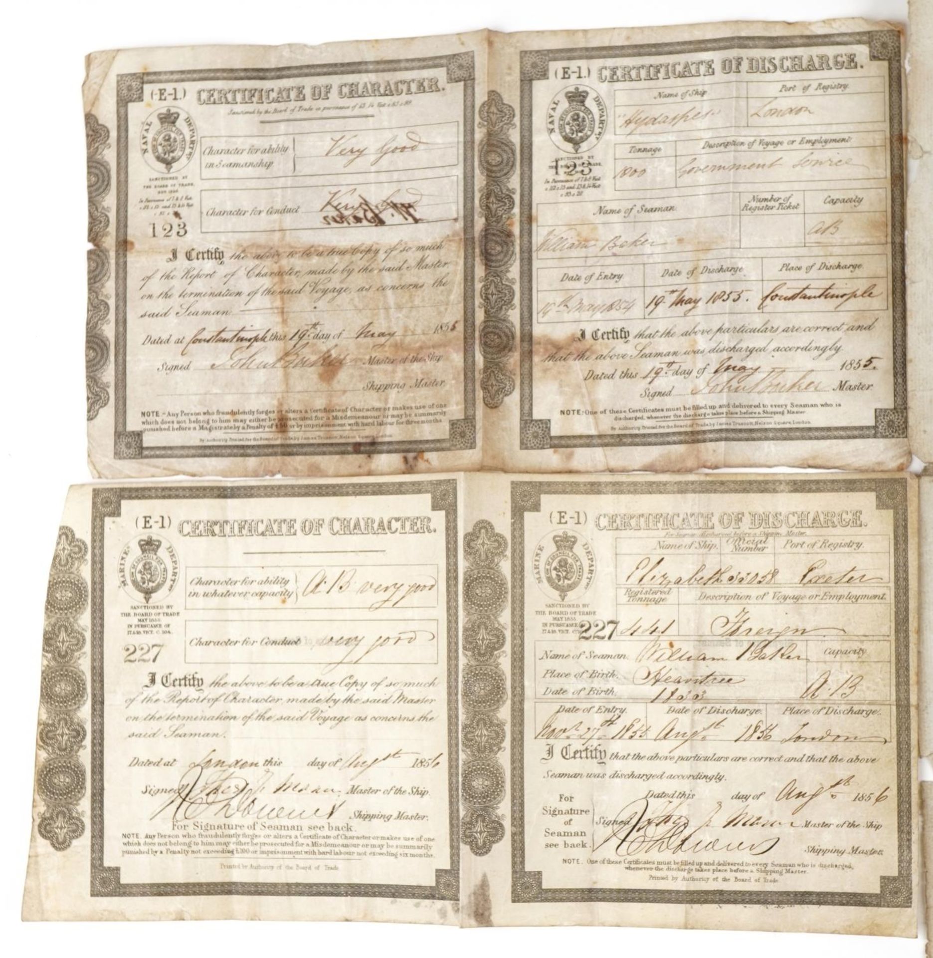 Victorian naval ephemera comprising Indenture of Apprenticeship Mariner and four Certificates of - Image 3 of 8