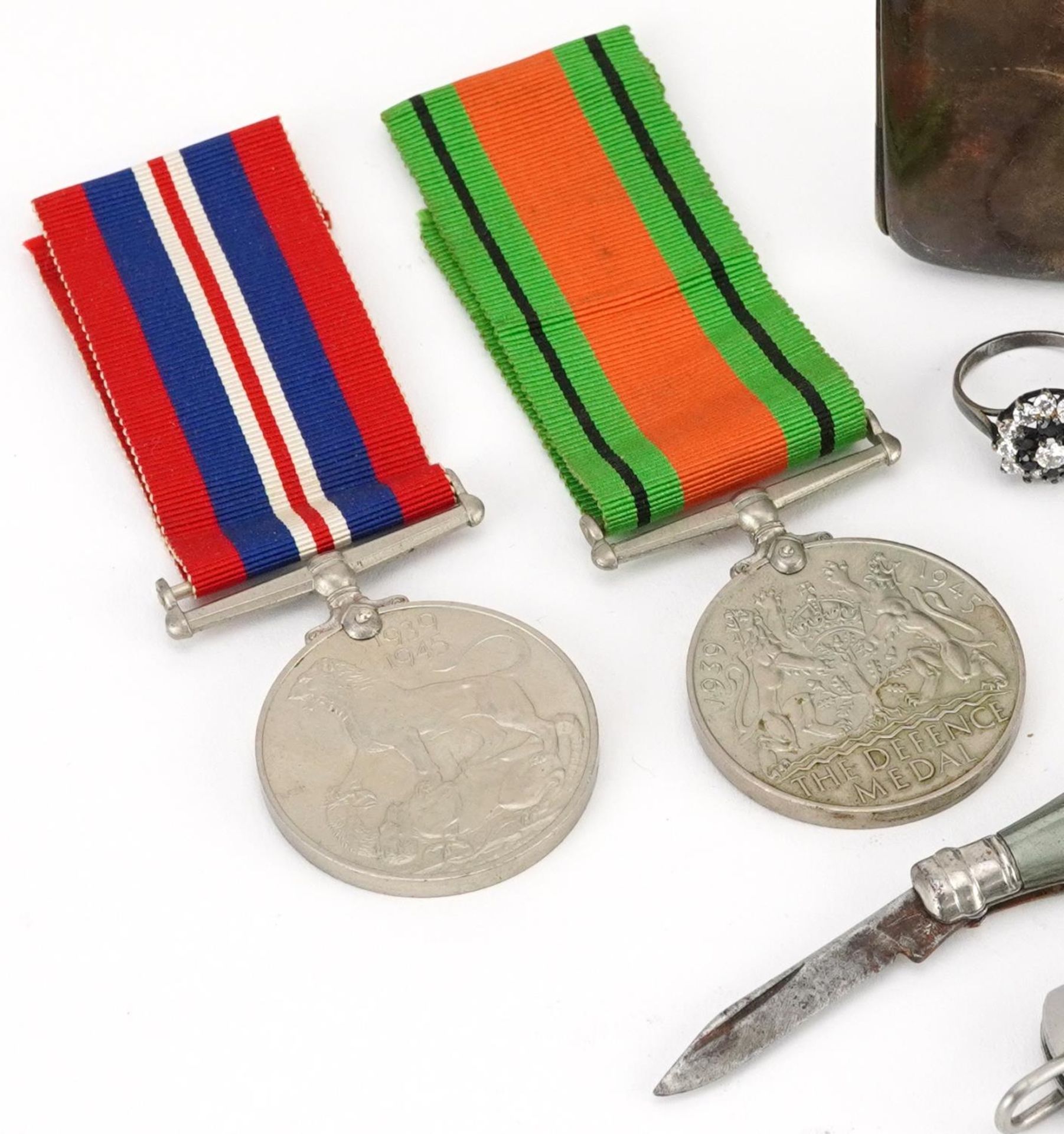 Sundry items including two World War II medals, silver cigarette case, Parker Duofold fountain pen - Image 2 of 6