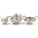 Alexander Edmonstoun III, George IV Scottish silver demi fluted three piece tea service embossed