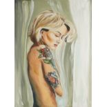 Clive Fredriksson - Side profile of a nude female, contemporary oil on board, framed, 74cm x 54cm