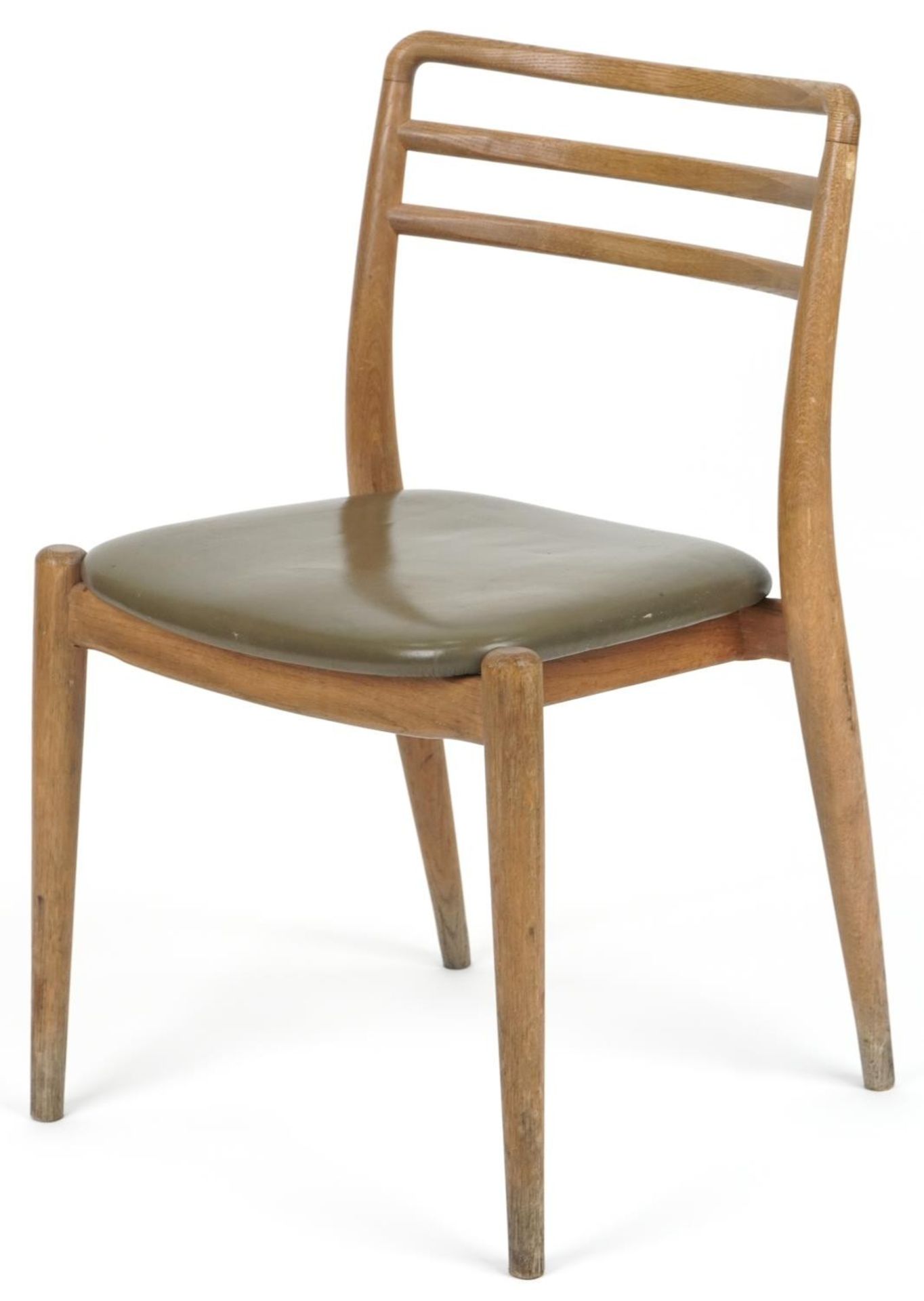 Scandinavian design teak chair with leather upholstered seat, 75cm high