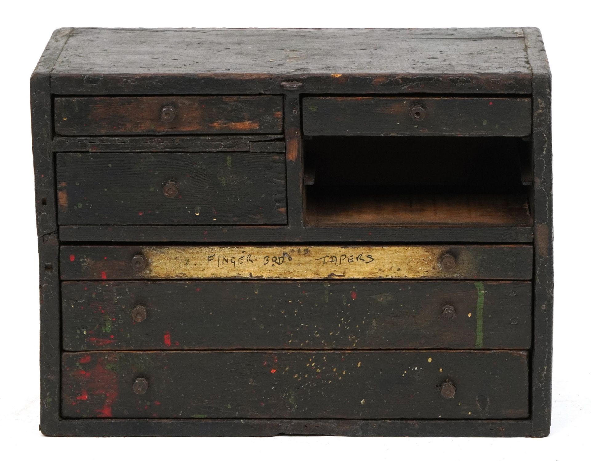 Early 20th cenutry painted pine tool chest fitted with an arrangement of six drawers, 37cm H x - Bild 2 aus 4