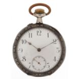 French silver niello work gentlemen's silver keyless open face pocket watch having enamelled and
