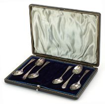 Set of six Victorian silver teaspoons housed in a velvet and silk lined fitted case, I.E & S maker's