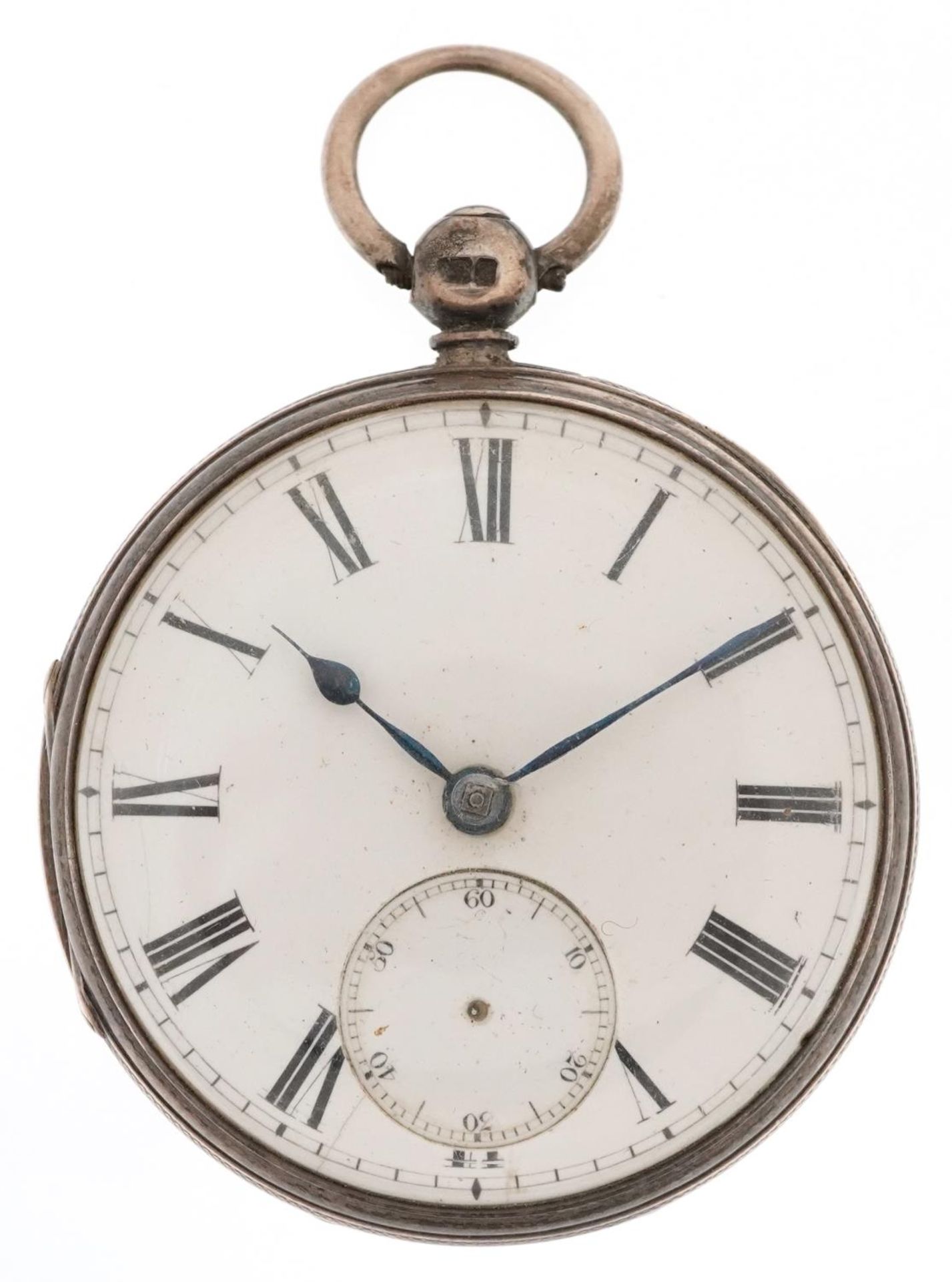 Victorian gentlemen's silver open face key wind fusee pocket watch having enamelled dial with