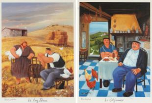 Margaret Loxton - Le Dejeuner and Le Coq Blanc, pair of pencil signed prints in colour, each with
