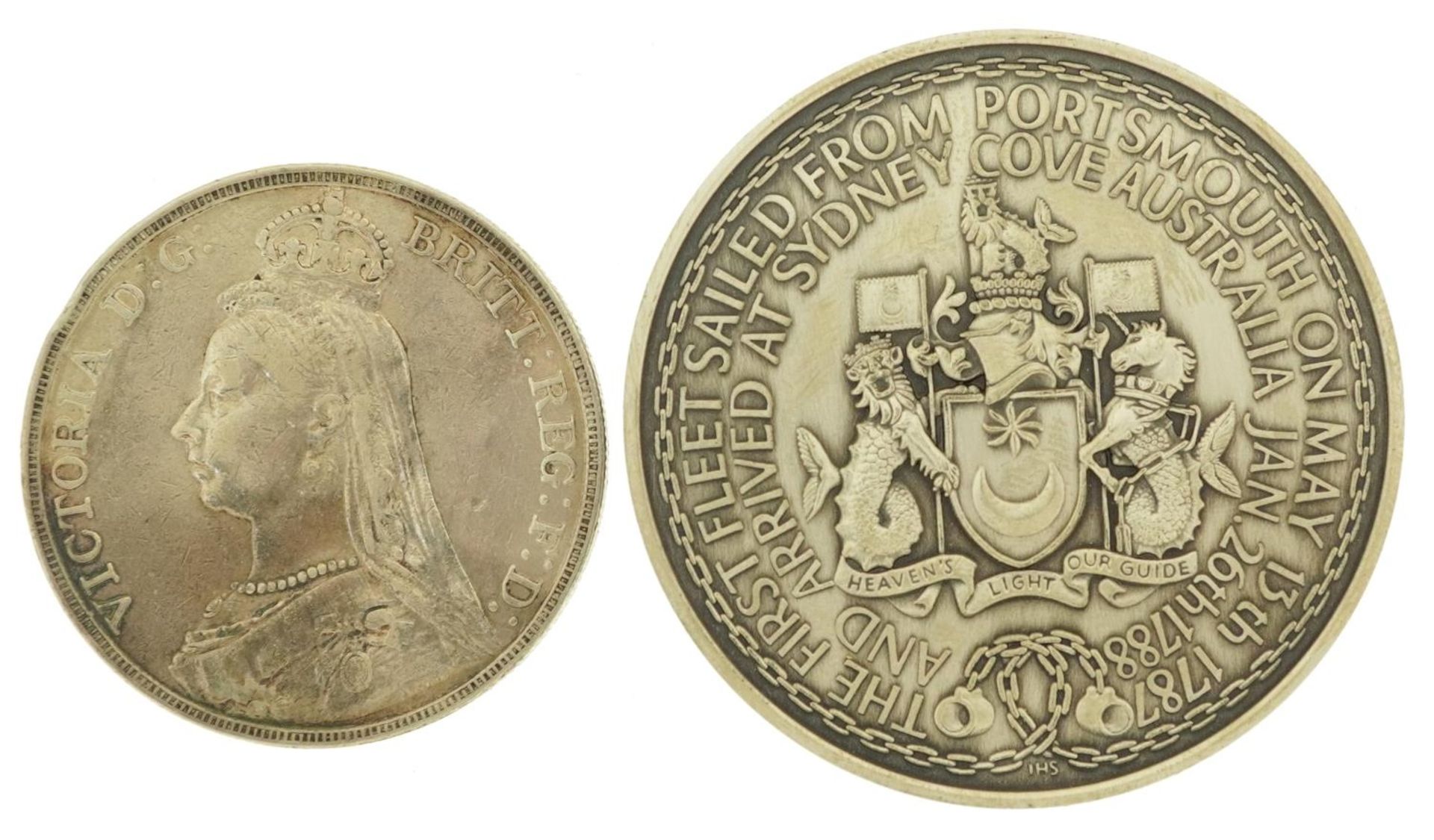 Queen Victoria 1891 silver crown and a silver medallion commemorating the Bicentennial of the - Bild 3 aus 6
