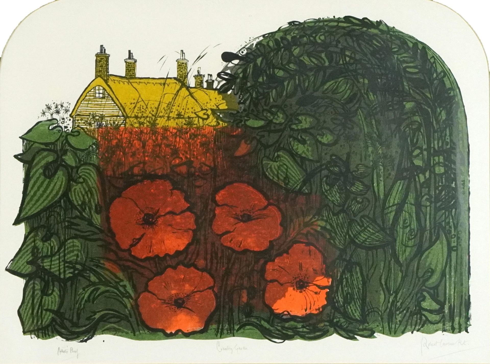 Robert Tavener - Country Garden, artist's proof pencil signed screen print, mounted, framed and