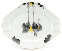 Shelley, Art Deco Queen Anne shape serving platter decorated in the Tall Trees and Sunrise