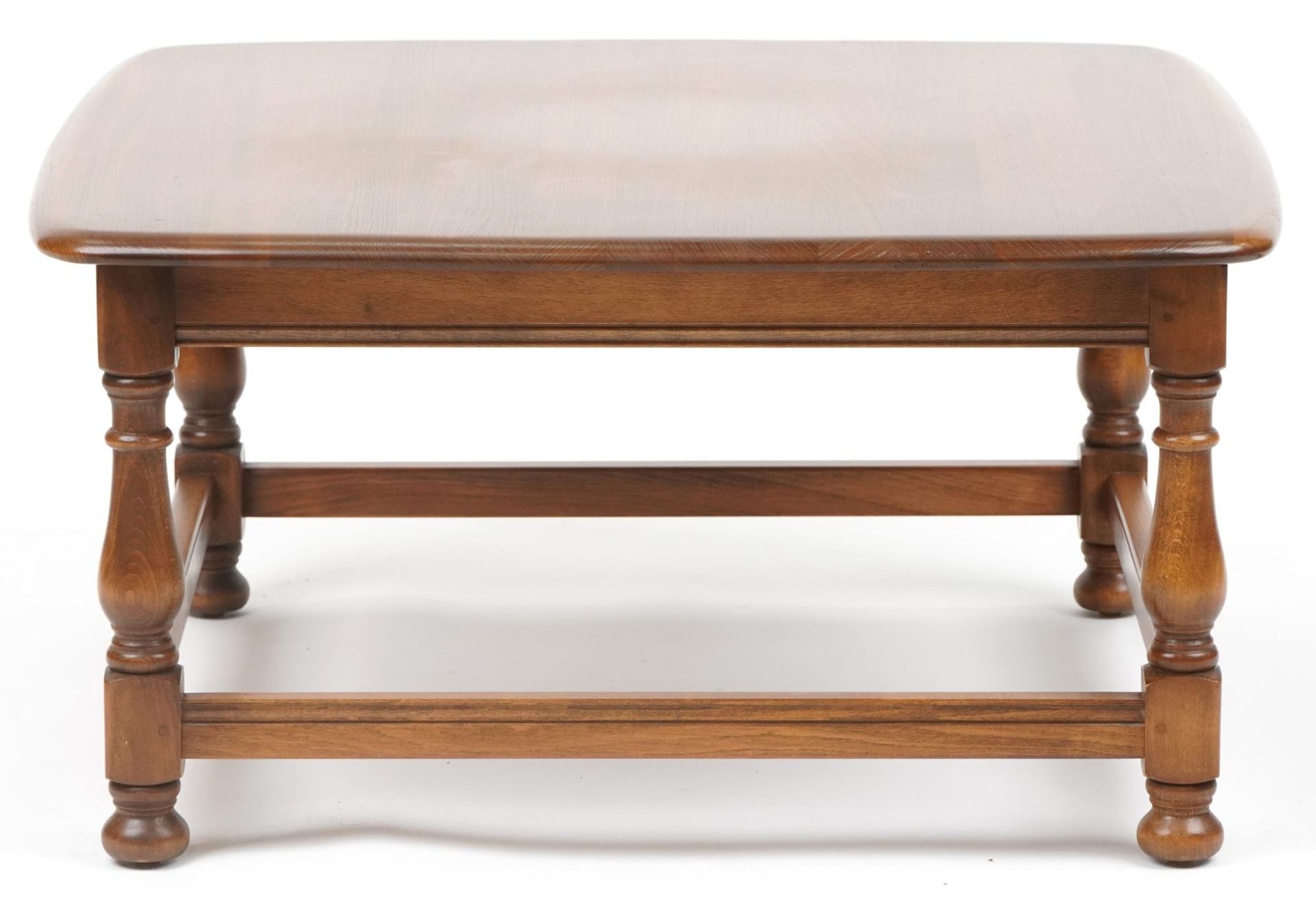 Ercol elm coffee table with square top, 38cm high x 75cm square - Image 4 of 5