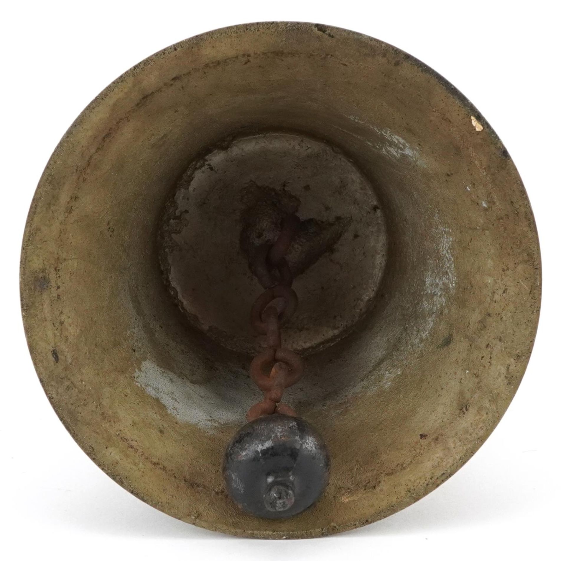 British military ARP Civil Defence bell with turned wooden handle, 26.5cm high - Image 5 of 5