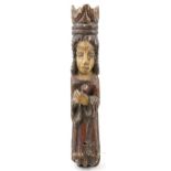 Antique painted wood corble carved with caryatid, 60cm high