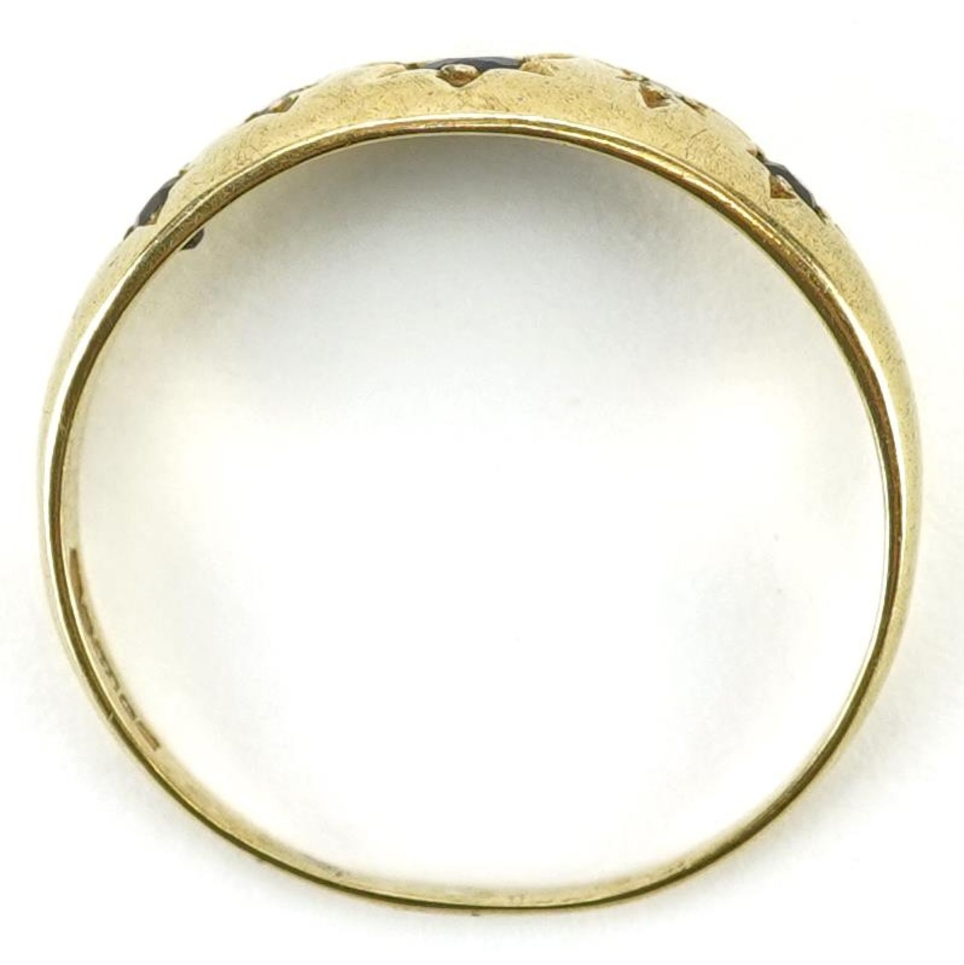 9ct gold graduated sapphire and diamond five stone ring, size P, 2.0g - Bild 3 aus 4
