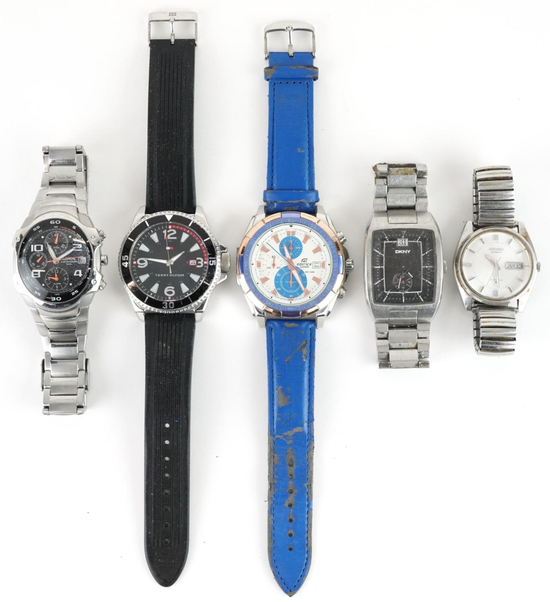 Five vintage and later gentlemen's wristwatches comprising Seiko, Lorus, Casio Edifice, Tommy - Image 2 of 3