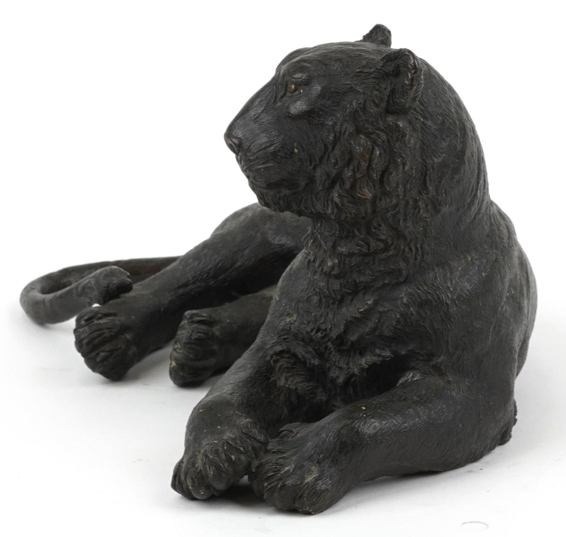 Japanese patinated bronze tiger, Meiji period, character marks to the base, possibly by Kakuha - Image 3 of 8