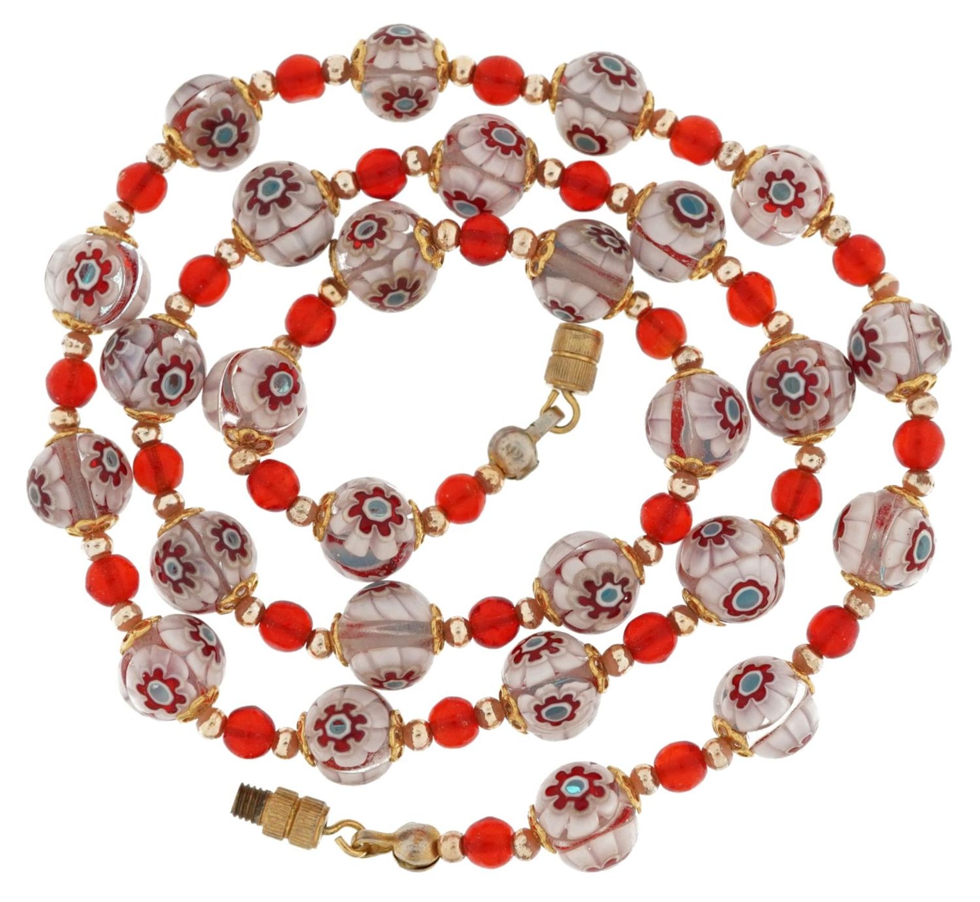 Italian millefiori glass bead necklace with barrel clasp, 48cm in length, 24.5g