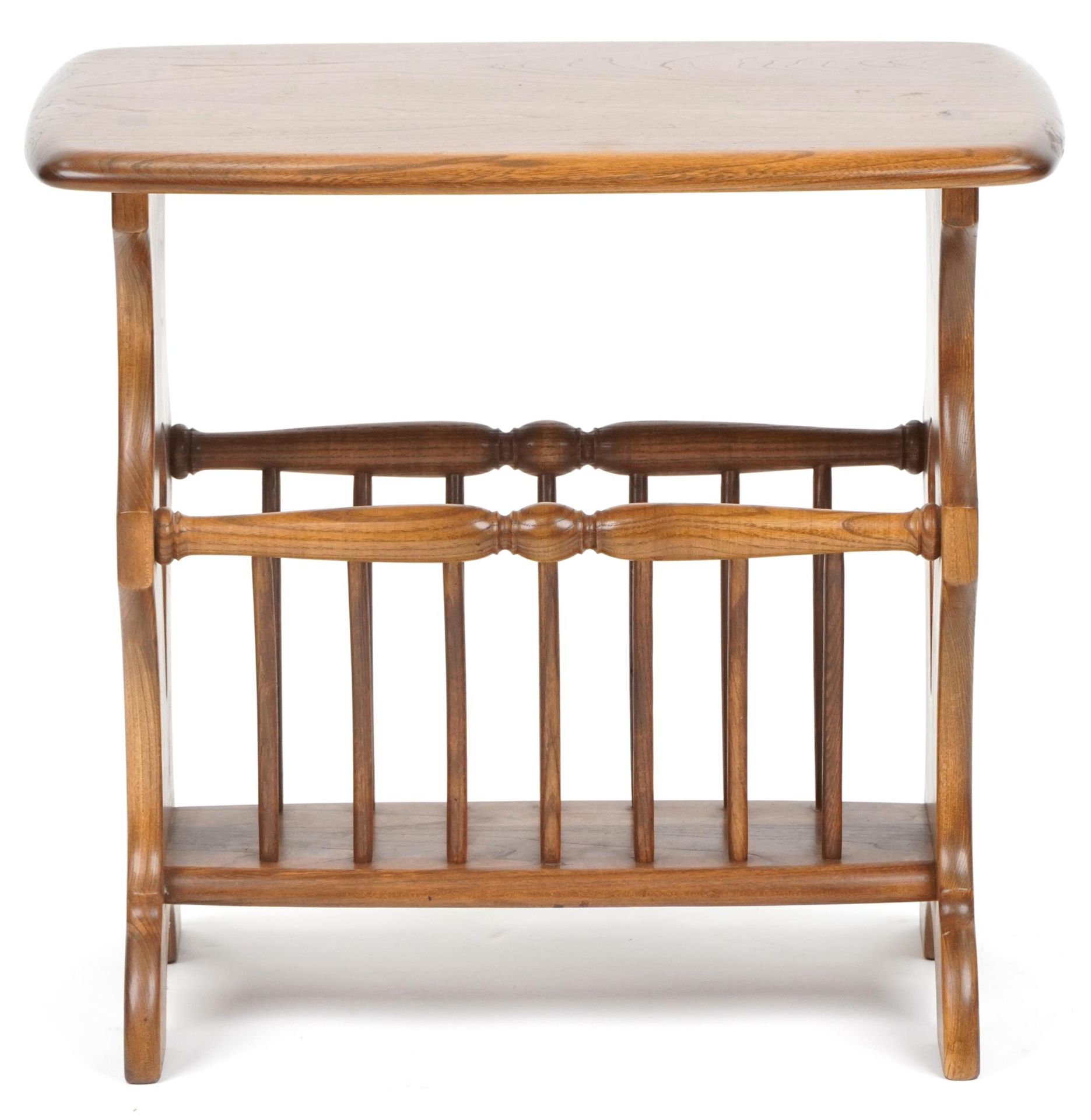 Ercol elm occasional table with magazine rack, 50cm H x 54cm W x 36cm D - Image 4 of 5