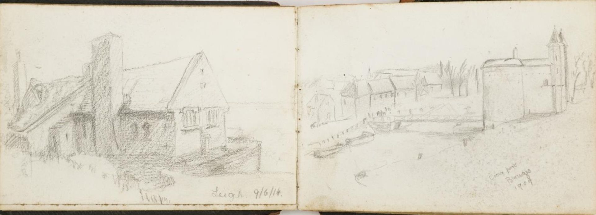 Early 20th century artist's travel sketchbook housing various watercolours and pencil sketches - Image 2 of 15