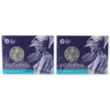 Two Elizabeth II 2015 Britannia fifty pound fine silver coins by The Royal Mint