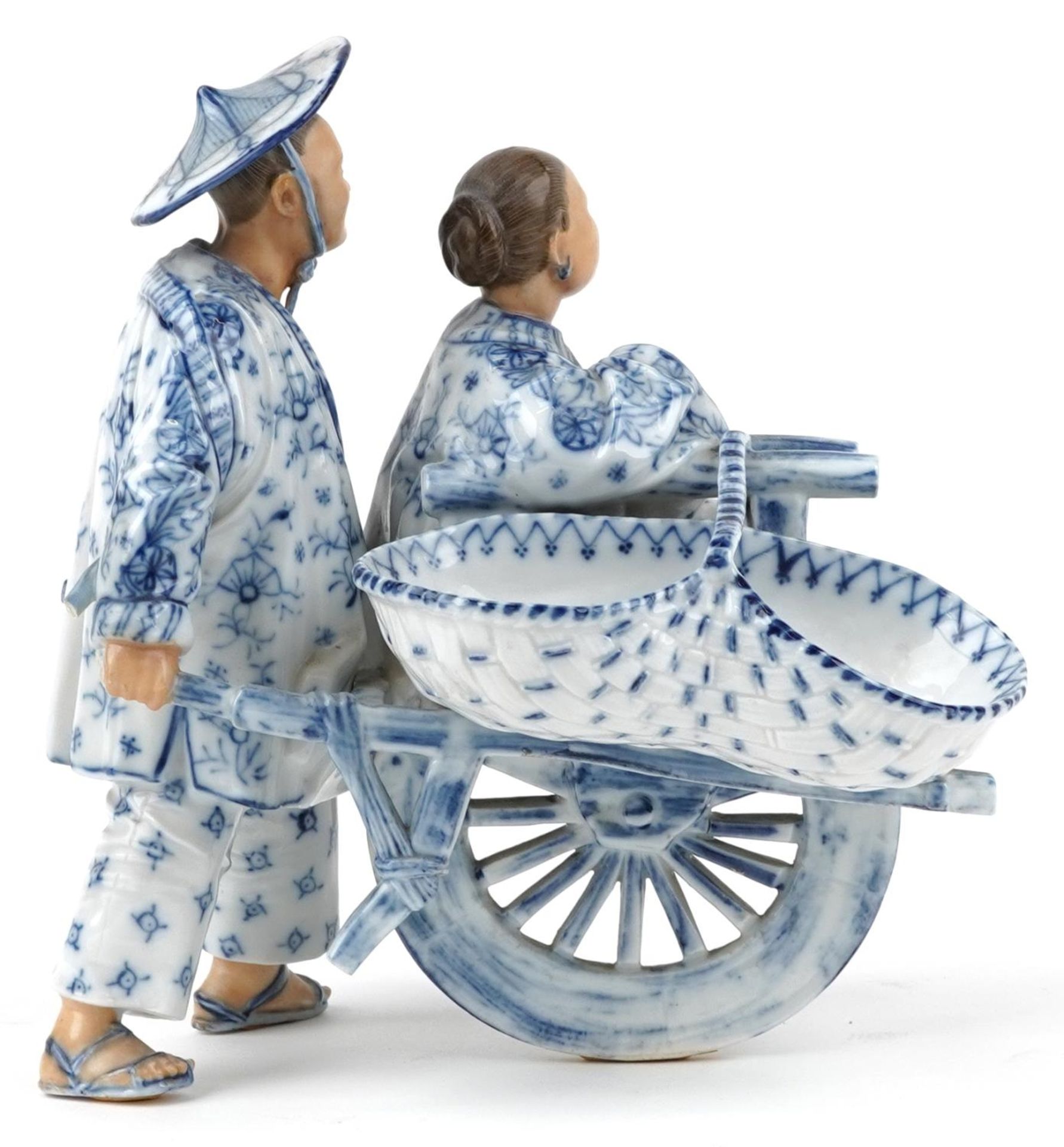 19th century European porcelain sweetmeat dish in the form of a Chinaman with rickshaw - Image 5 of 7