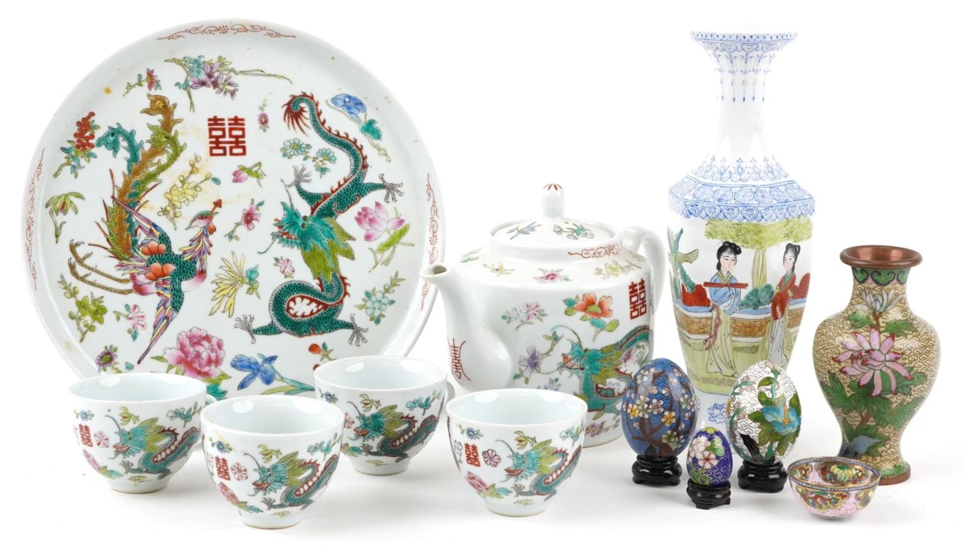 Chinese ceramics, some cloisonne, including eggshell porcelain vase hand painted with young