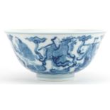 Chinese blue and white porcelain bowls hand painted with immortals amongst clouds, six figure
