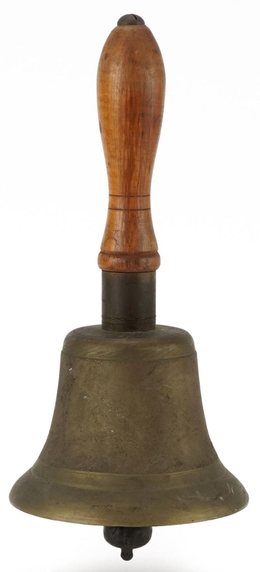 British military ARP Civil Defence bell with turned wooden handle, 26.5cm high - Image 2 of 5
