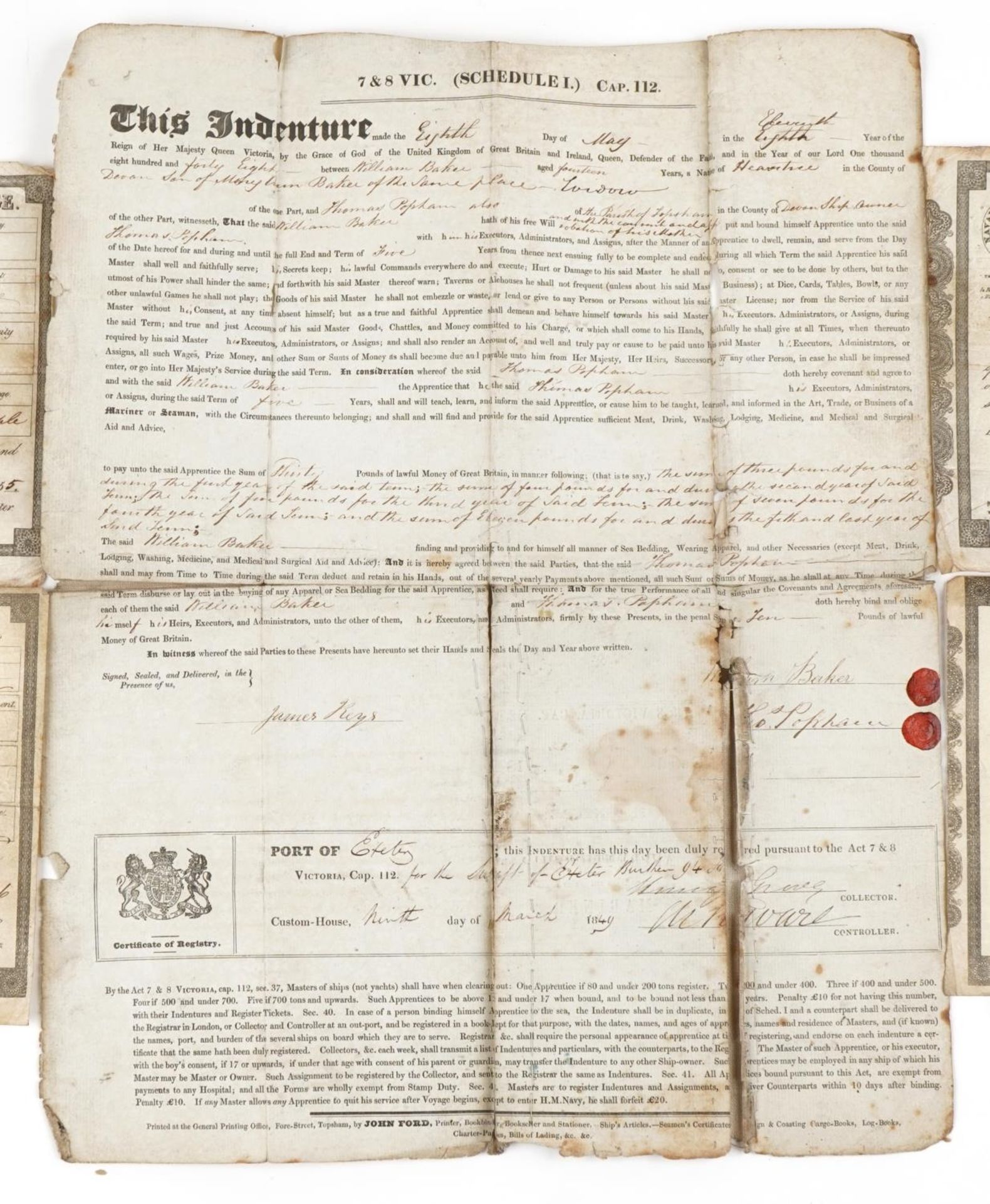 Victorian naval ephemera comprising Indenture of Apprenticeship Mariner and four Certificates of - Image 4 of 8