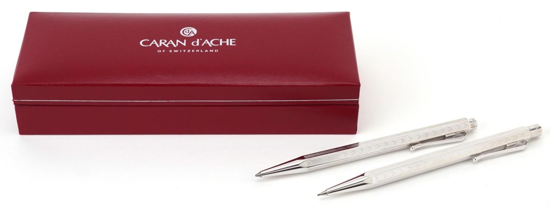 Carin D'Ache, Swiss engine turned propelling pencil and ballpoint pen with fitted case