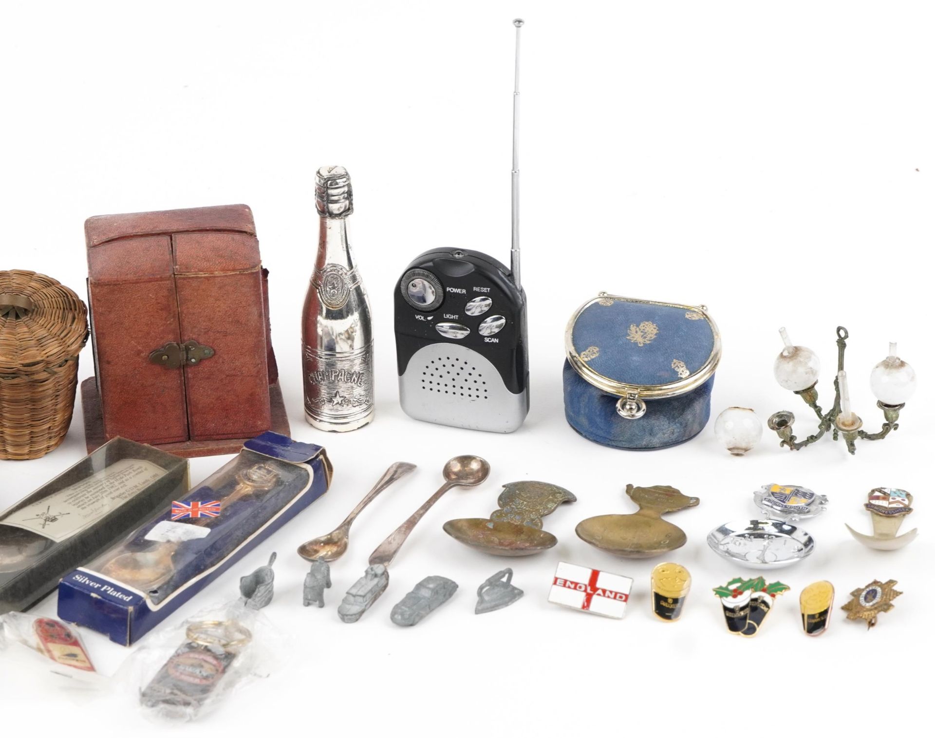 Sundry items including Guinness pin badges, caddy spoons and an alarm clock case - Image 3 of 3